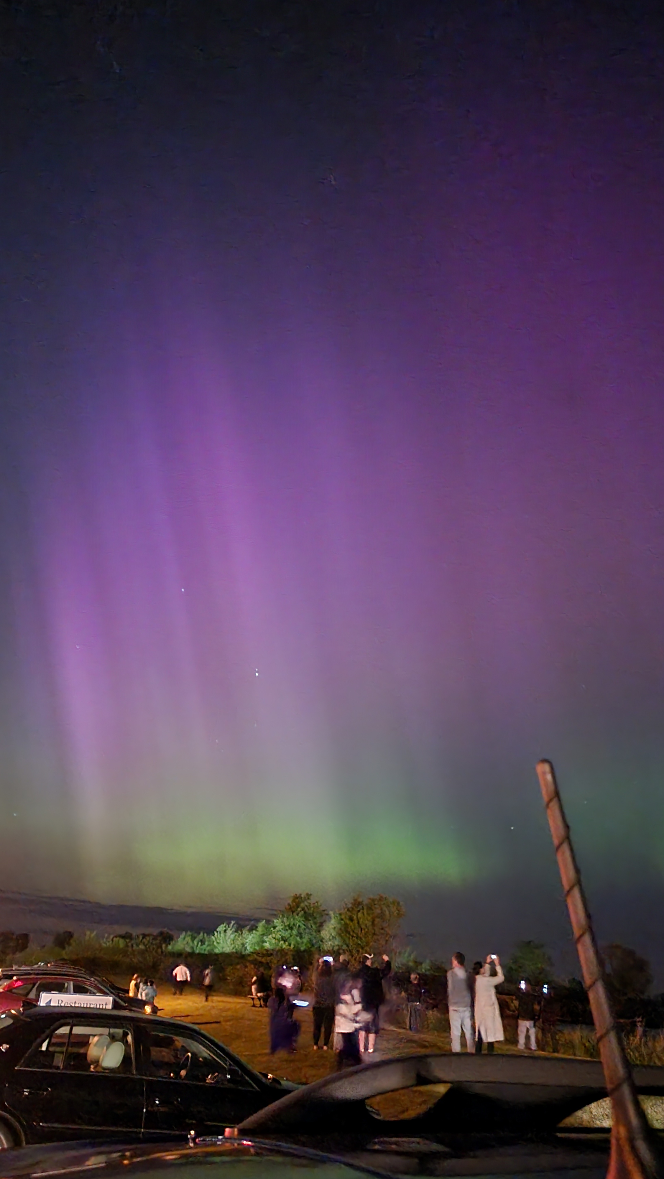 Aurora borealis as seen from Lakeside Landing in Lorain OH. Beautiful purple and green curtain over Lake Erie.